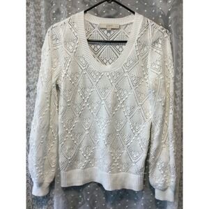 LOFT‎ White Pointelle Knit Long Sleeve Sweater Size SP Women's